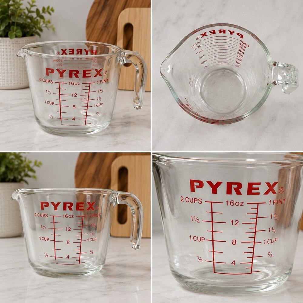 Vintage Pyrex 2 Cup Glass Measuring Cup 16 oz Red Lettering USA